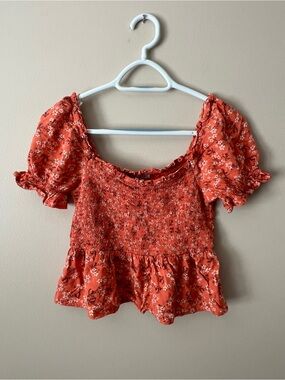 Smocked Puff Sleeve Floral Crop Top